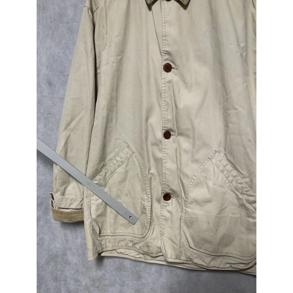 VTG J Crew Coat Men XLT Beige Chore Flannel Lined Oarsman Rugged 90s Barn Jacket